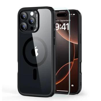 Apsauginis rinkinys ESR Classic Hybrid HaloLock, skirtas iPhone 16 Pro, skaidrus/juodas