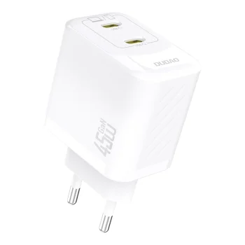 Dudao A28PEU PD 45W GaN 2x USB-C tinklo įkroviklis, baltas