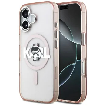 Karl Lagerfeld IML Choupette Sketch Logo MagSafe dėklas iPhone 17, rožinis