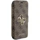 Guess 4G Metal Logo atverčiamas dėklas iPhone 15 / 14 / 13, rudas