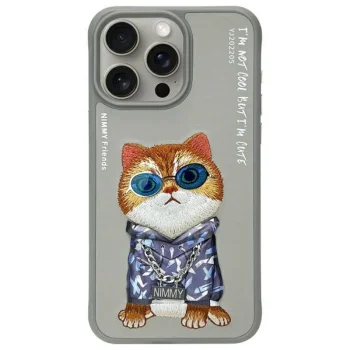 Nimmy Glasses Cool Cat dėklas iPhone 15 Pro Max, pilkas
