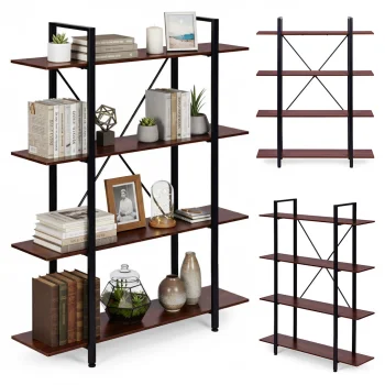 ModernHome S-04A industrinio stiliaus lentyna, 4 lentynos, metalinis rėmas