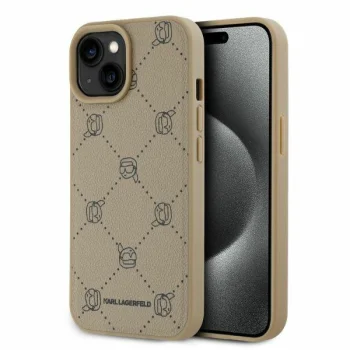 Karl Lagerfeld dėklas iPhone 15 su MagSafe Karl Heads, smėlio spalvos