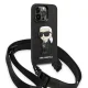 Karl Lagerfeld Monogram Ikonik Patch dėklas iPhone 14 Pro su dirželiu, juodas