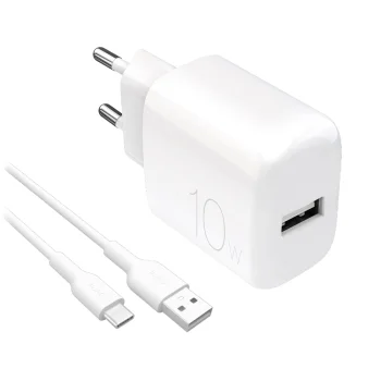 Tinklo įkroviklis Puro PROLITE 10W USB-A + USB-A - USB-C laidas 1.2m, baltas
