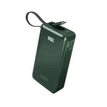SBS 10000 mAh 20W išorinė baterija su integruotu USB-C laidu, žalia