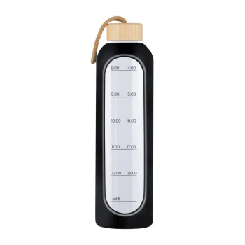 KiCA Hydro Glass stiklinis sportinis vandens buteliukas 1000 ml, juodas