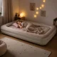 Kids Inflatable Air Mattress Bed with Pump, 140x90 cm, Light Grey