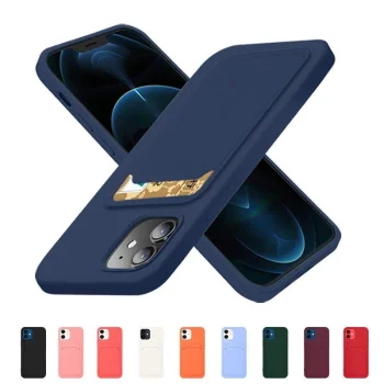 Silikoninis dėklas su kortelių skyriumi Samsung Galaxy A22 4G, tamsiai mėlynas