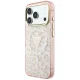 Guess IML Leopard Glitter Triangle Logo MagSafe dėklas iPhone 17/18 Pro Max, rausvas
