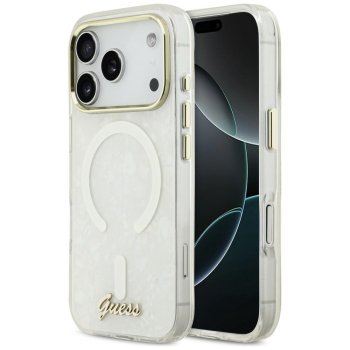 Guess IML Shell Script Metal MagSafe Dėklas iPhone 17 Pro Max, Baltas