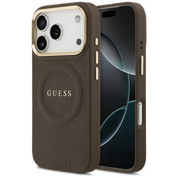 Guess Peony Hot Stamp MagSafe dėklas iPhone 17 Pro telefonui, rudas