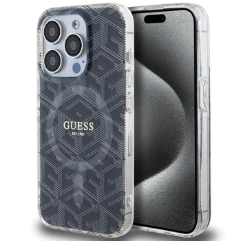 Dėklas Guess IML GCube MagSafe skirtas iPhone 15 Pro, juodas