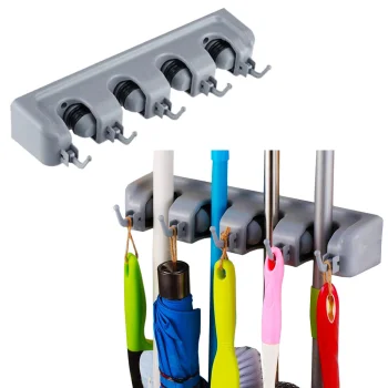 Wall Mounted Broom and Tool Holder Organizer, Grey