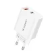 Sieninis įkroviklis Wozinsky WLS-20W, 20 W, USB-A ir USB-C, su 1 m USB-C laidu, baltas