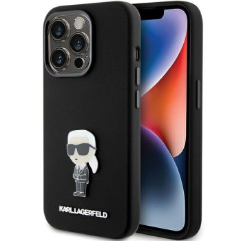 Karl Lagerfeld iPhone 15 Pro Case Silicone Ikonik Metal Pin, Black