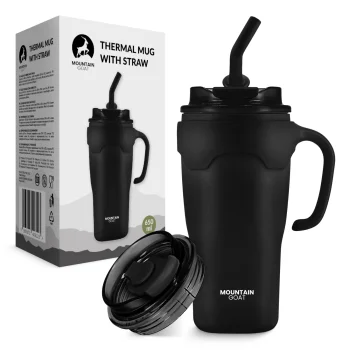 4Fizjo Mountain Goat termopuodelis su šiaudeliu, 650 ml, juodas