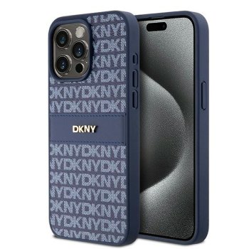 DKNY Mono Stripe & Metal Logo MagSafe dėklas iPhone 15 Pro Max telefonui, juodas