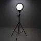 LED žiedinė lempa 26 cm su reguliuojamu stovu ir telefono laikikliu, 15 W, USB, juoda