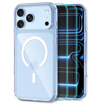 Dėklas Tech-Protect FlexAir Hybrid MagSafe + 2x apsauginis stiklas iPhone 18 Pro / 17 Pro, skaidrus