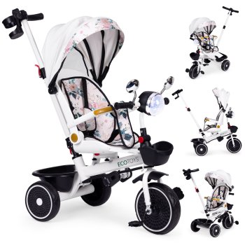 Triratukas vaikams Ecotoys 131975 su apsukama kėdute, gėlėtas