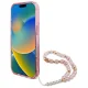 Guess IML Flowers dėklas su perlų dirželiu ir MagSafe skirtas iPhone 16 Pro Max, rožinis