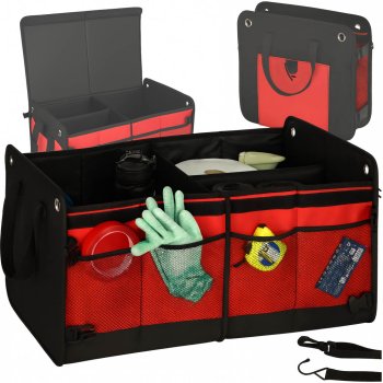 Car Trunk Organizer 56L XXL, Foldable with Lid, Black/Red