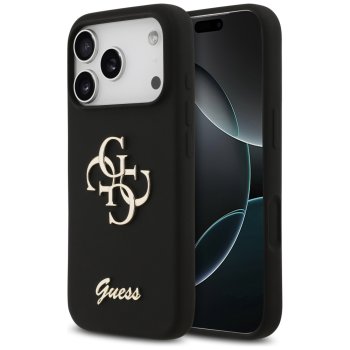 Guess Silicone Big 4G Script dėklas, skirtas iPhone 17 Pro, juodas