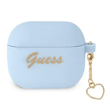 Guess Silicone Heart Charm Case for Apple AirPods 3, Blue