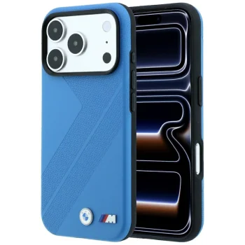 BMW M Tire Track Metal Logo MagSafe dėklas skirtas iPhone 17 Pro / 18 Pro, mėlynas