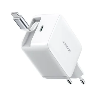 Joyroom JR-TCL06 67W GaN Wall Charger with Retractable USB-C Cable - White