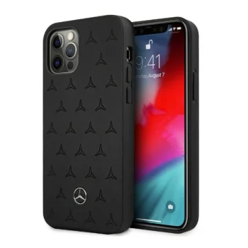 Mercedes dėklas iPhone 12 Pro Max telefonui Leather Stars Pattern, juodas