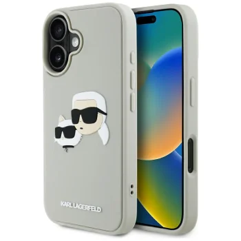 Karl Lagerfeld 3D Rubber Double Heads dėklas, skirtas iPhone 16, smėlio spalvos