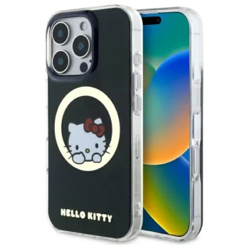 Hello Kitty dėklas iPhone 16 Pro telefonui IML Sweet Kitty MagSafe, juodas