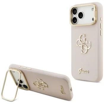 Guess Grained Big 4G & Stand Camera dėklas iPhone 17 Pro Max, rožinis