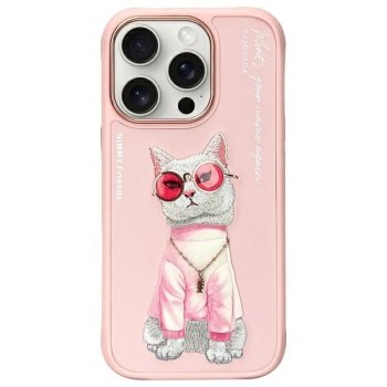 Nimmy Glasses Cool Cat dėklas, skirtas iPhone 16 Pro Max, rožinis