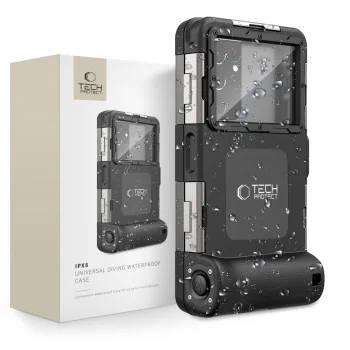 Tech-Protect vandeniui atsparus dėklas telefonams (4.7-6.7"), juodas