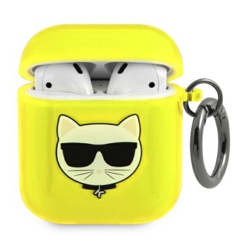 Karl Lagerfeld AirPods 1 / 2 dėklas Choupette Head, geltonas