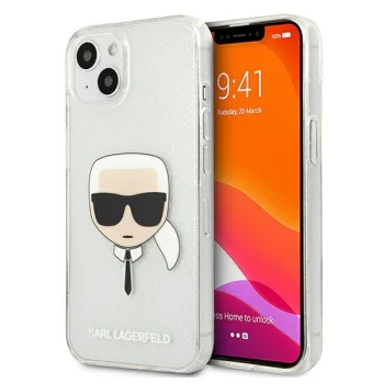 Karl Lagerfeld iPhone 13 mini dėklas Glitter Karl's Head, sidabrinis