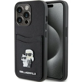 Karl Lagerfeld iPhone 15 Pro Case Saffiano Cardslot Karl&Choupette, Black