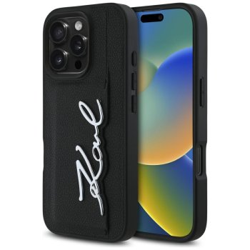Karl Lagerfeld HC Grained PU dėklas su kortelių dėtuve iPhone 16 Pro Max, juodas