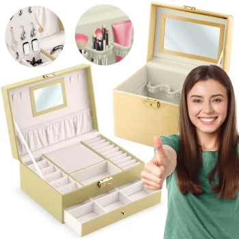 Jewelry Box and Cosmetic Case Set Massido, 2 Pieces, Gold