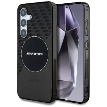 AMG Transparent Rhombs MagSafe dėklas telefonui Samsung Galaxy S25, juodas