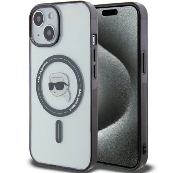 Karl Lagerfeld dėklas iPhone 15 Plus telefonui IML Karl`s Head MagSafe, skaidrus