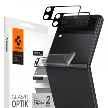 Spigen lanksto plėvelė ir kameros apsauginis stiklas Samsung Galaxy Z Flip 3 5G, juodas