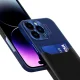 Dėklas iPhone 14 Pro Max su kortelių kišenėle ir stovu Leather Stand Case, mėlynas