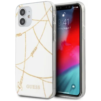 Apsauginis dėklas Guess iPhone 12 mini, Gold Chain Collection, balta