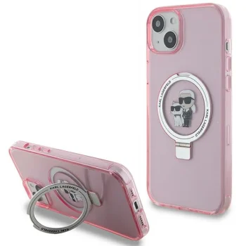 Karl Lagerfeld dėklas iPhone 15/14 Plus su MagSafe žiedu, rožinis