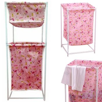 Two-Tier Laundry Basket with Shelf, 40L, Assorted Designs