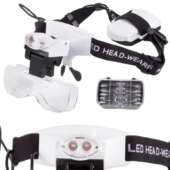 Didinamieji akiniai su 2 LED ir 5 keičiamais lęšiais, juoda/balta